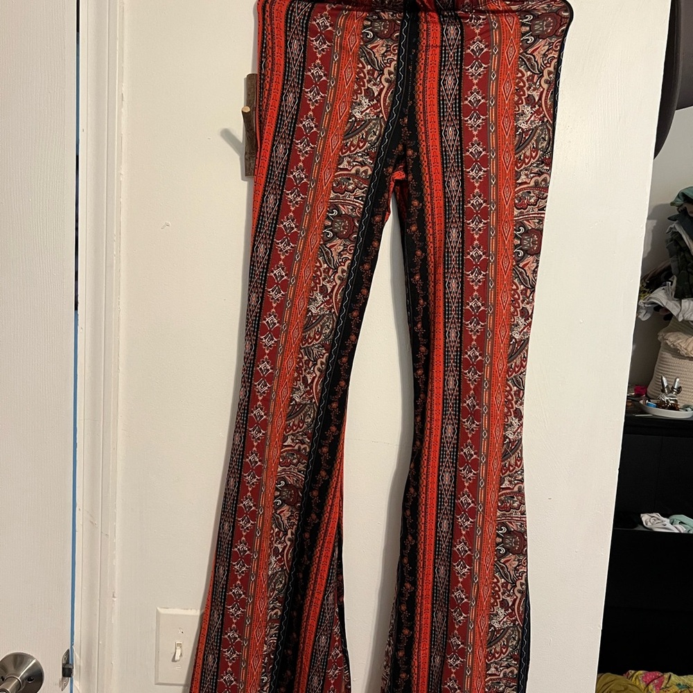 White Birch Red and Black Patterned Flare Pants